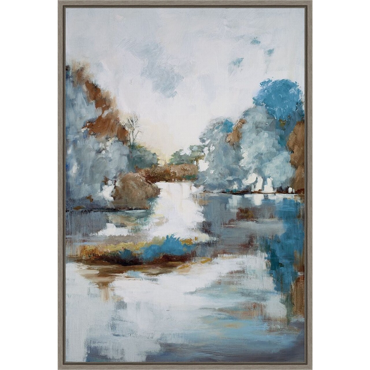 Finding Center Forest Creek by Mary Parker Buckley 16-in. W x 23-in. H. Canvas Wall Art Print Framed in Grey